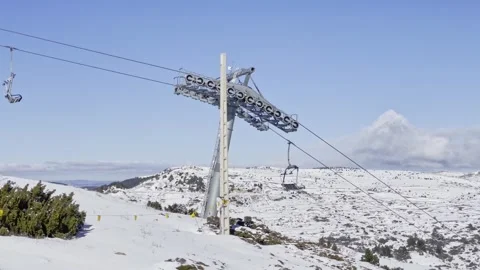 A mechanism that pulls a steel rope on a ski lift. Stock Footage 301207615