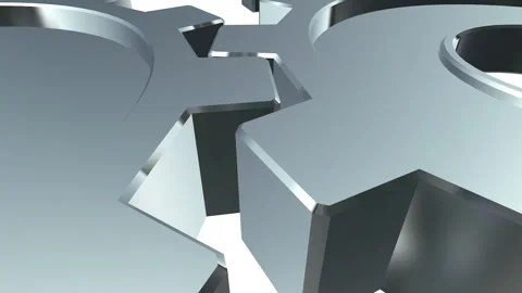 Mechanism of rotating two gears, 3d rendering of silver wheels with cogs Stock Footage 213507361