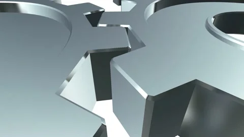 Mechanism of rotating two gears, 3d rendering of silver wheels with cogs Stock Footage 213507436