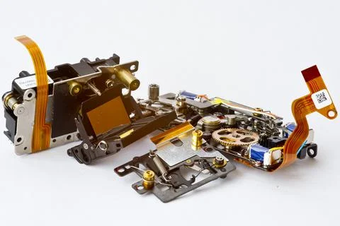 Mechanisms inside a professional camera Stock Photos
