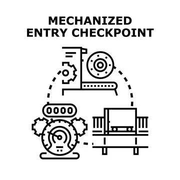Mechanized entry checkpoint system controlling access Stock Illustration