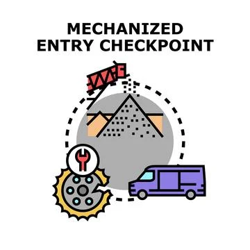 Mechanized entry checkpoint system line icon Stock Illustration