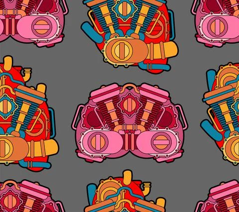 Mechanized heart and brain pattern seamless. Engine in core background. Cardi Illustrazione stock