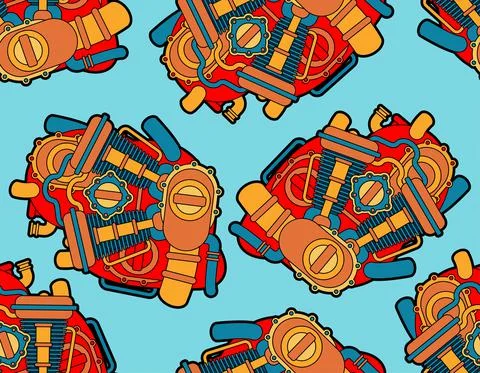 Mechanized heart pattern seamless. Engine in core background. Cardiac motor t Stock Illustration