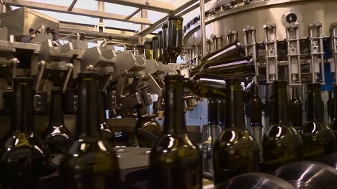 The mechanized wine bottling system Stock Footage 126638952