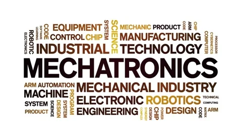 Mechatronics animated word cloud,animation kinetic typography seamless loop. Vidéo 247604967