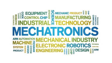 Mechatronics animated word cloud,animation kinetic typography seamless loop. Stock Footage 247605024
