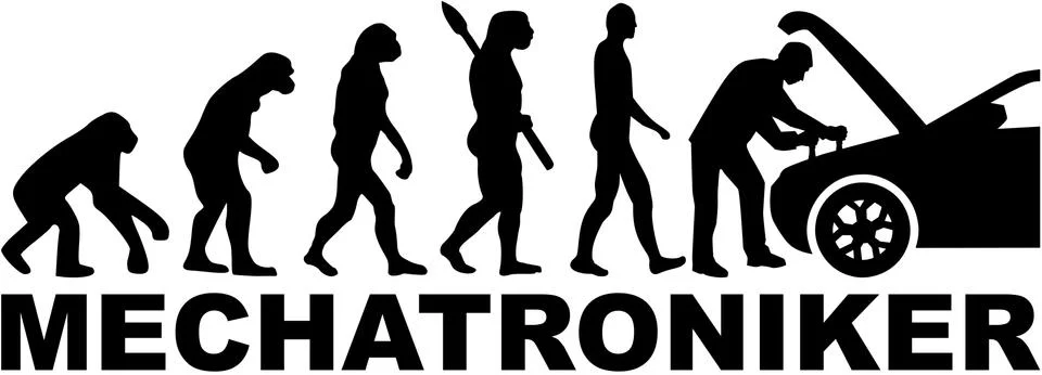 Mechatronics engineer evolution with german job title Stock Illustration