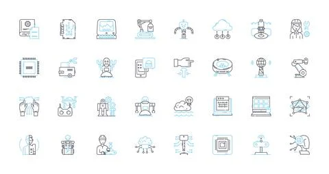 Mechatronics Systems linear icons set. Robotics, Sensors, Automation, Control Illustration