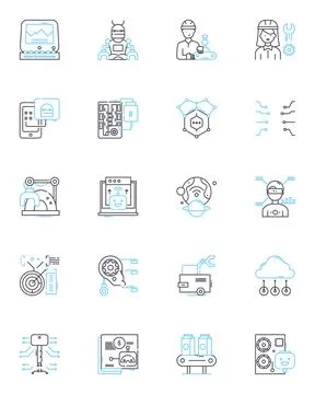 Mechatronics Systems linear icons set. Robotics, Sensors, Automation, Control Illustration