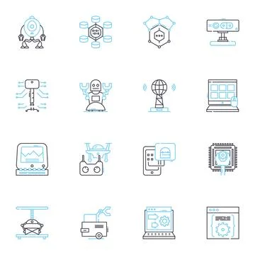 Mechatronics Systems linear icons set. Robotics, Sensors, Automation, Control Illustration