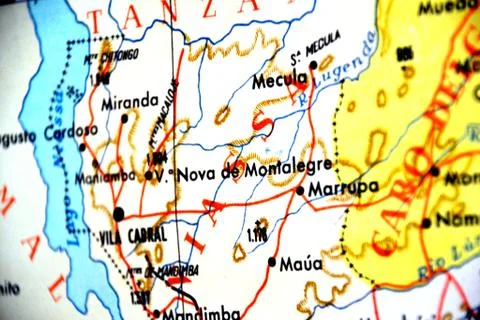 Mecula Mozambique map close-up focus portuguese Stock Illustration