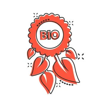 Medal and leaf icon in comic style. Vegan friendly cartoon vector illustrat.. Stock Illustration