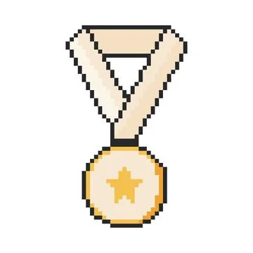 Medal icon. Pixel art object in 8 bit style. Retro 80s,90s video game graphic 스톡 일러스트