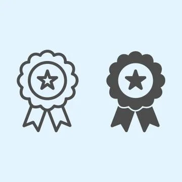 Medal line and solid icon. Award with star shape in center, badge with ribbons Illustrazione stock
