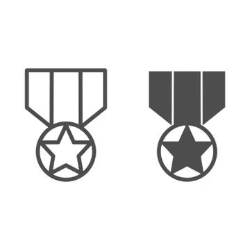 Medal line and solid icon. Army reward, soldier star of honor symbol, outline Illustrazione stock