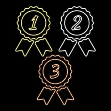 Medal number first , second and third place neon icon. Elements of awards in  Stock Illustration