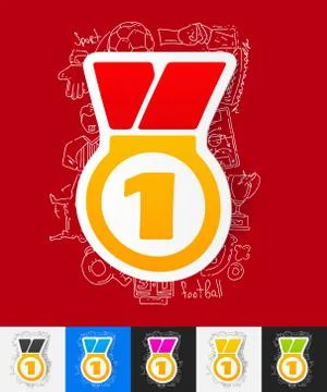 Medal paper sticker with hand drawn elements Stock Illustration