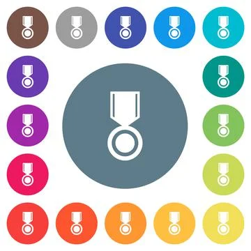 Medal solid flat white icons on round color backgrounds Stock Illustration