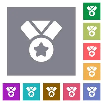 Medal with star and ribbon solid square flat icons Stock Illustration