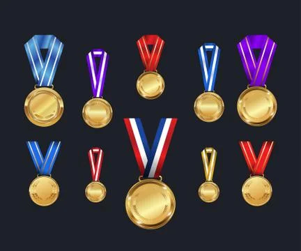 Medals and ribbons set. Different colors. Vector Illustration Stock Illustration