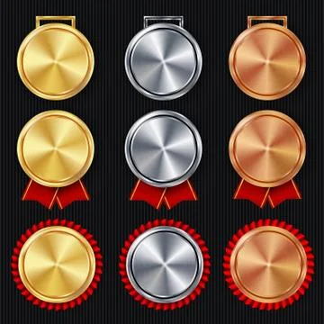 Medals Blank Set Vector. Realistic First, Second Third Placement Prize. Classic Illustrazione stock