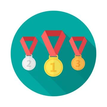 Medals circle icon with long shadow. Flat design style. Stock Illustration
