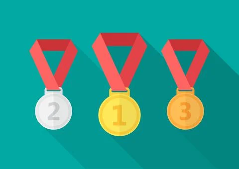 Medals icon with long shadow. Flat design style. Stock Illustration