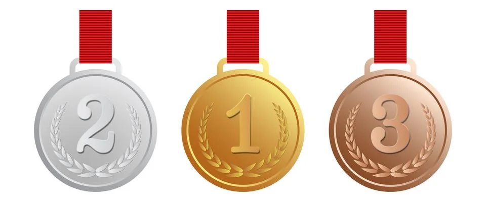 Medals set in Gold, Silver and Bronze colour Stock Illustration