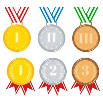 Medals set isolated on white background golden, silver, bronze. Stock Illustration