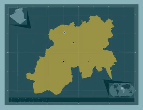 Medea, Algeria. Solid color shape. Locations of major cities of the region Stock Illustration