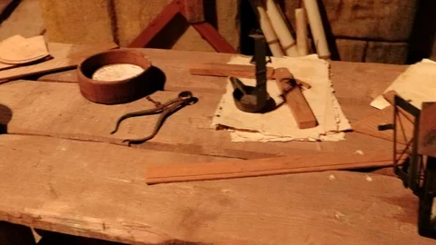 Medevil shipbuilding tools shipwright navigation instruments ancient Video stock 117178034