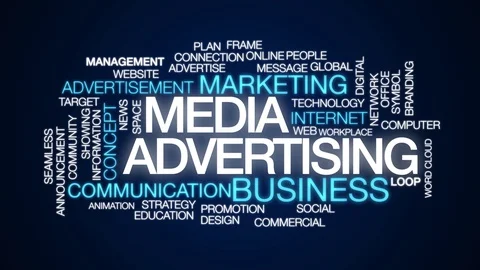 Media advertising animated word cloud. Kinetic typography. Stock Footage 102851058