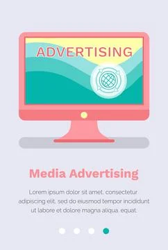 Media advertising concept. Computer with website home page template with 스톡 일러스트