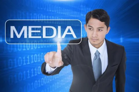 Media against futuristic shiny binary code Stock Illustration