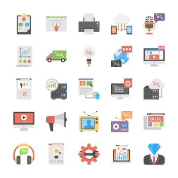 Media And Advertisement Flat Icon Set Stock Illustration