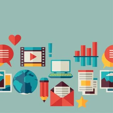 Media and communication seamless pattern with blog icons Illustrazione stock