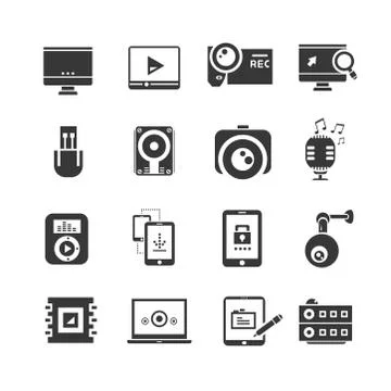 Media and electronics icons Stock Illustration