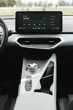 Media and navigation control buttons in modern car Stock Photos