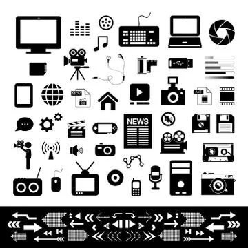 Media and technology icon set Stock Illustration