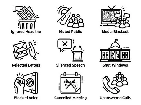 Media Blackout Icon Set with Ignored Headline Stock Illustration