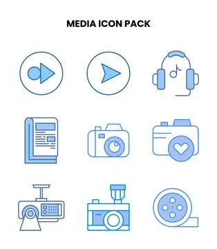 Media Blue Graphics Icons Pack Stock Illustration