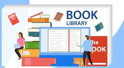 Media book library concept. Vector illustration of online library. E-book Stock Illustration