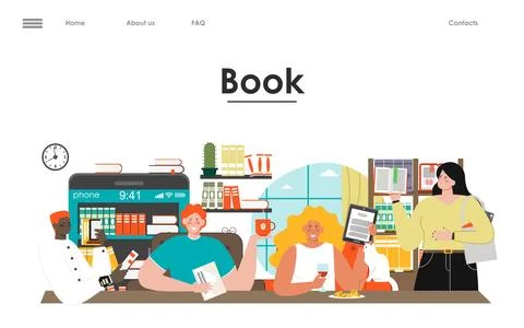 Media book library vector landing page template Stock Illustration