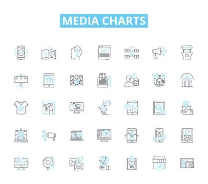 Media charts linear icons set. Infographics, Analytics, Reports, Metrics Stock Illustration