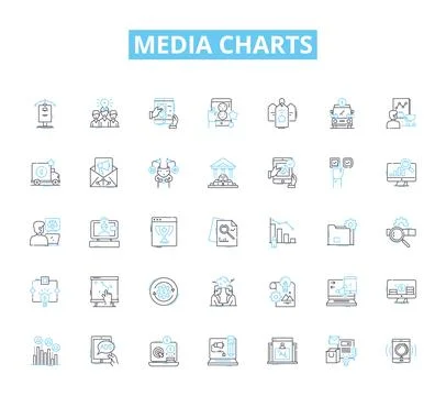 Media charts linear icons set. Infographics, Analytics, Reports, Metrics Illustrazione stock