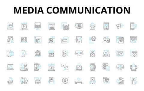Media communication linear icons set. Broadcasting, Journalism, Advertising Stock Illustration