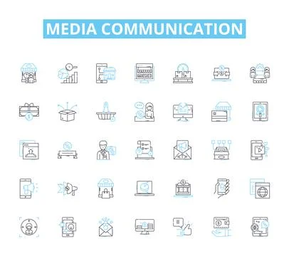 Media communication linear icons set. Broadcasting, Journalism, Advertising Stock Illustration