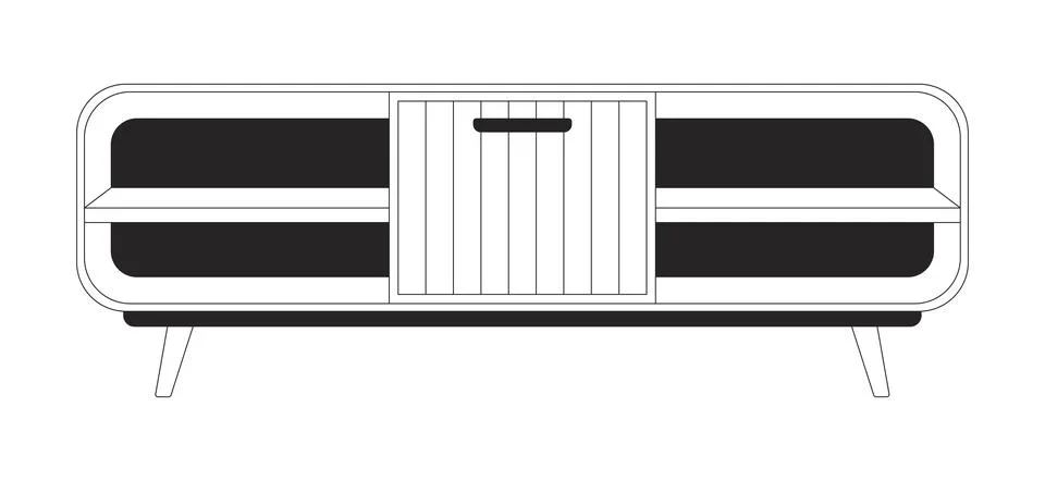 Media console table 2D line object Stock Illustration