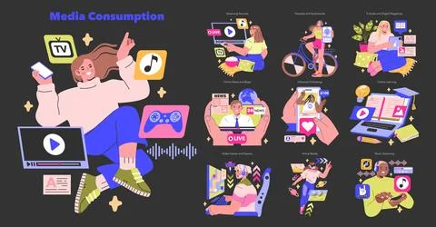 Media Consumption set Interacting with varied digital channels Insight into Stockillustratie